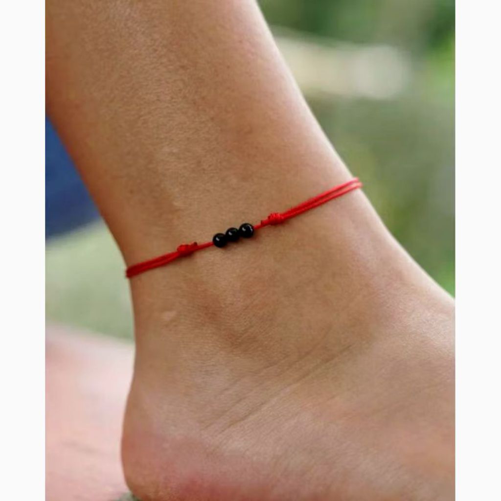 gelang kaki tali manik hitam pria dan wanita