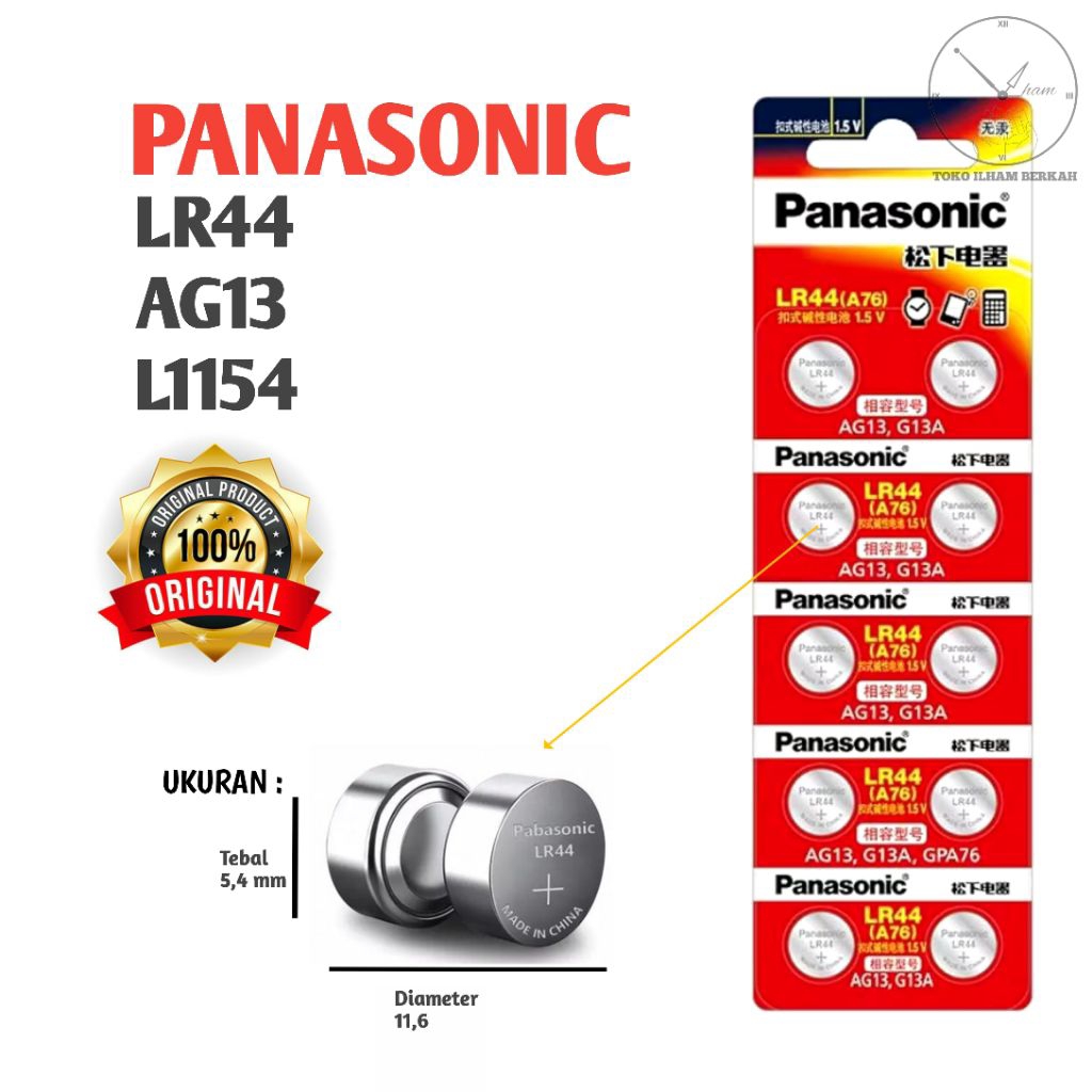 Baterai LR44 AG13 LR1154 Panasonic Original Perlembar