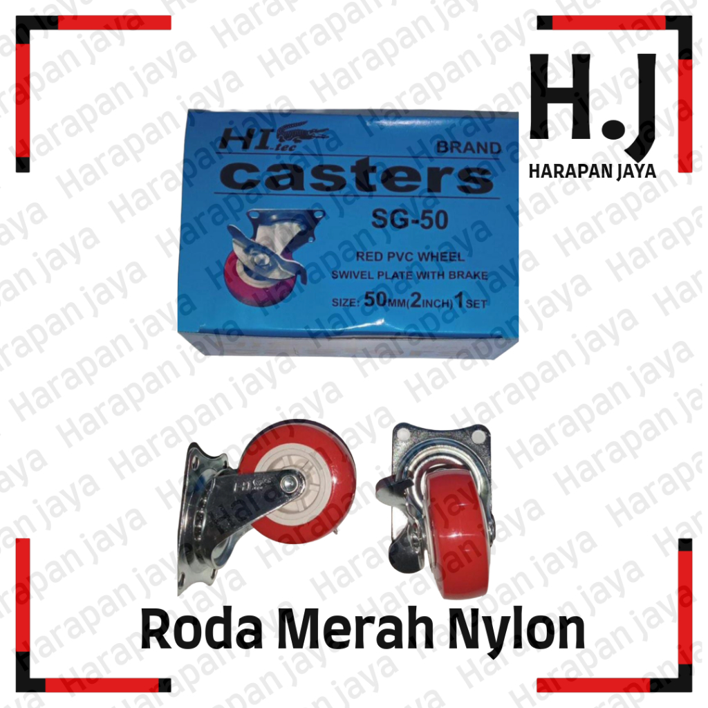 Roda Nylon Merah Troli 4pcs 2 Inch Hidup Rem 50mm