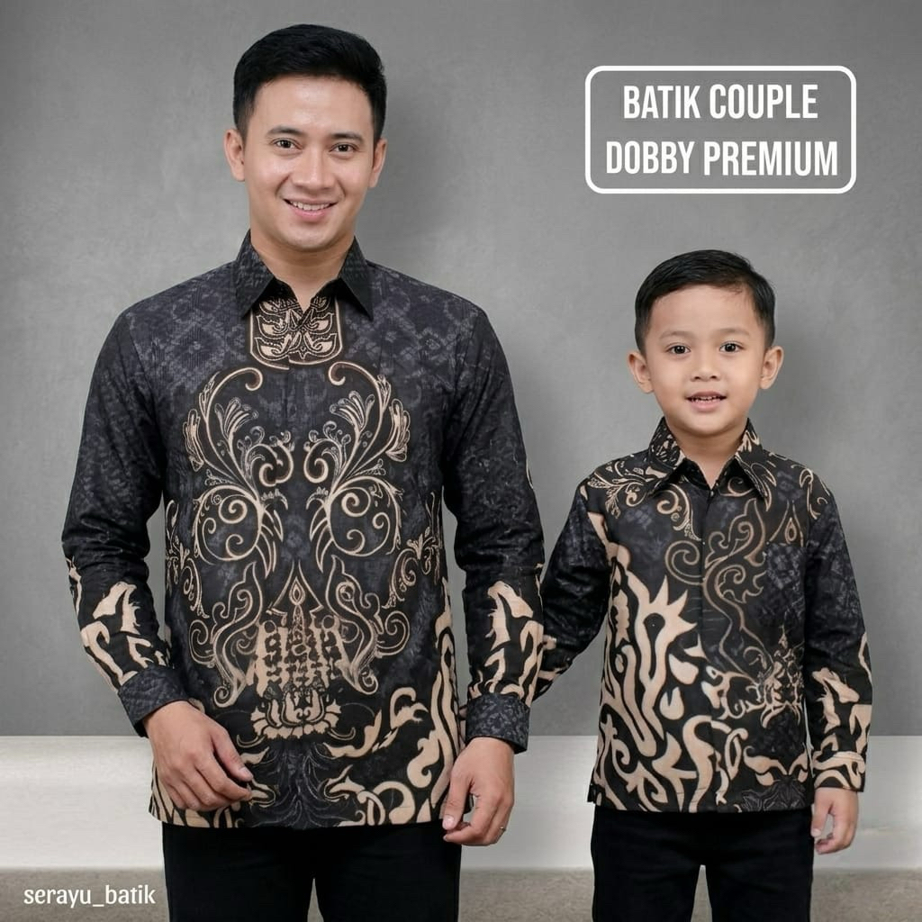 Baju Batik Dobby Couple Ayah Dan Anak Kemeja Batik Katun Solo Premium Pasangan Bapak Dan Anak Laki L