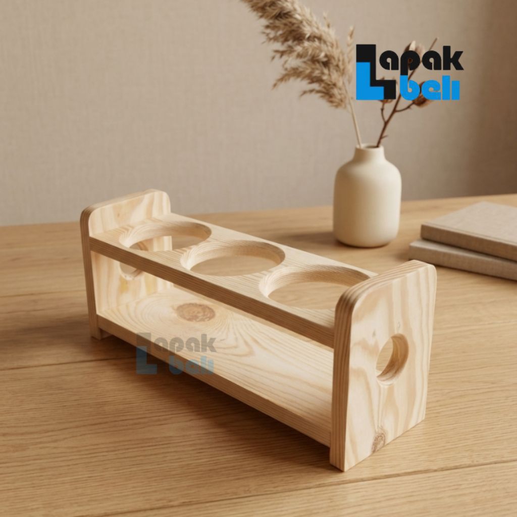 Rak Botol Dapur Kayu 3 Lubang | Rak Botol sirup Saus Kecap |  Rak Botol Dapur Estetik