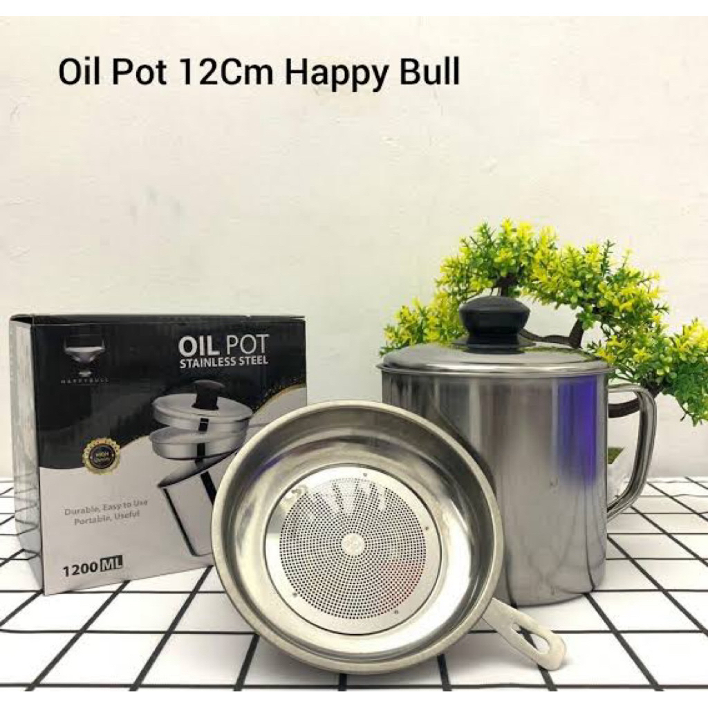 OIL POT SARINGAN MINYAK / Oil Pot 12cm Happy Bull / saringan minyak bekas penggorengan / oil pot wad