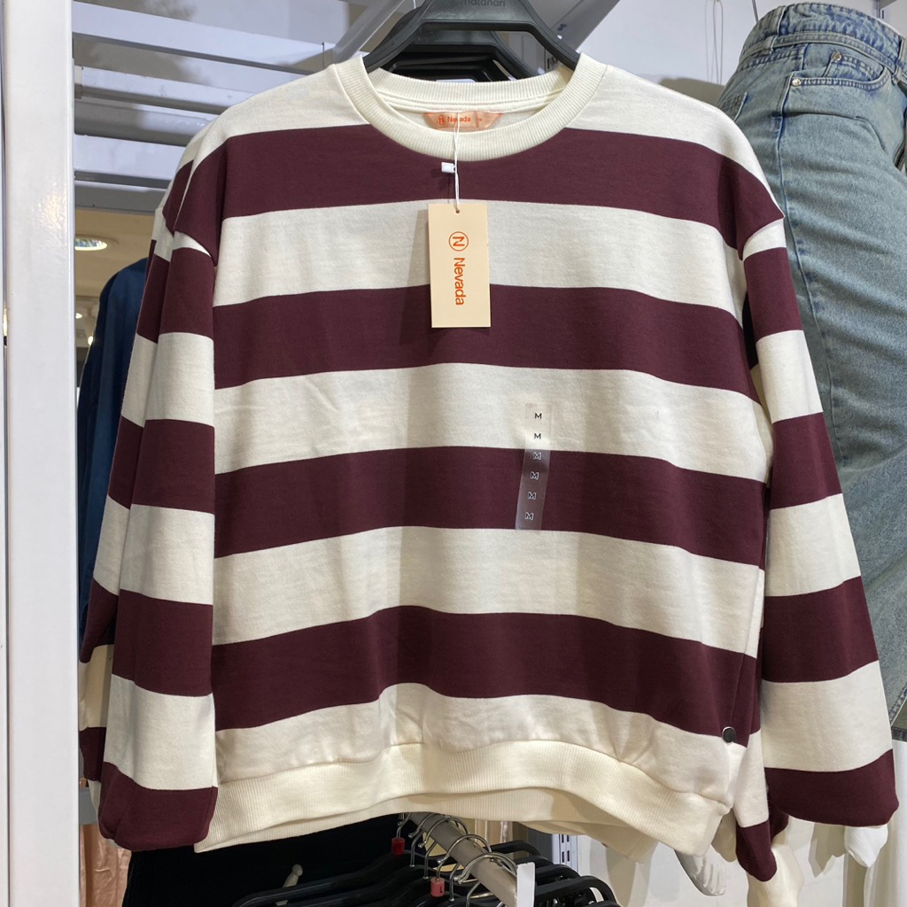 NEVADA SWEATER PANJANG WANITA MOTIF SALUR BAHAN ADEM TEBAL
