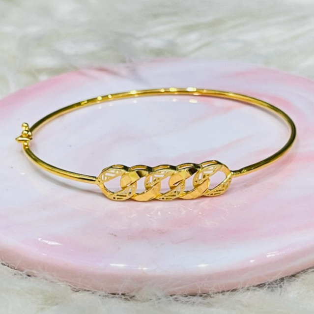 gelang bangle motif rantai simple elegant emas asli kadar 875