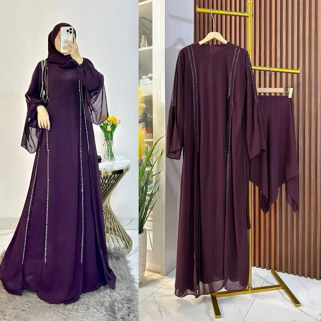 Gamis syar'i ceruty baby doll abaya ceruty mewah + hijab variasi payet swarovski abaya wanita terbar