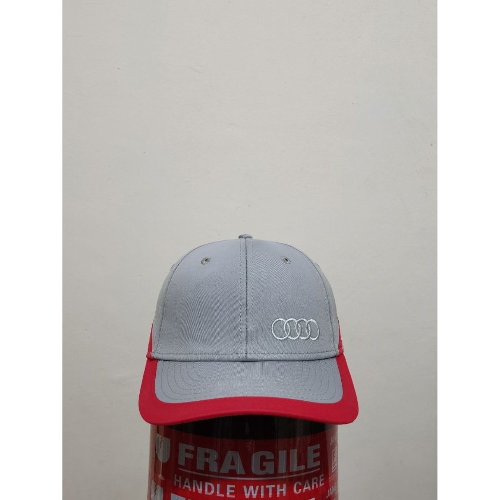 Topi Audi Logo Gray Red Adjustable Official OEM Motorsports Style