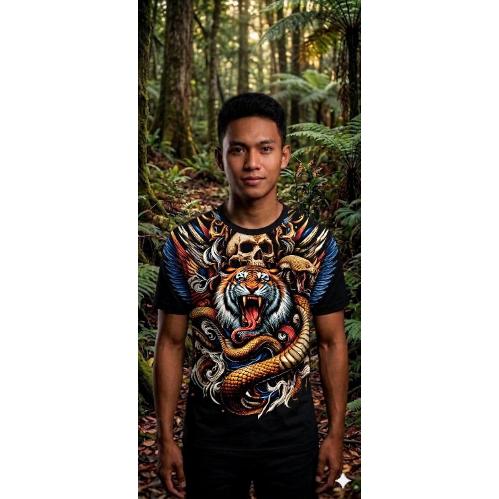 Baju Kaos T-shirt Pria Distro Lengan Pendek Sablon Hewan Warna Hitam