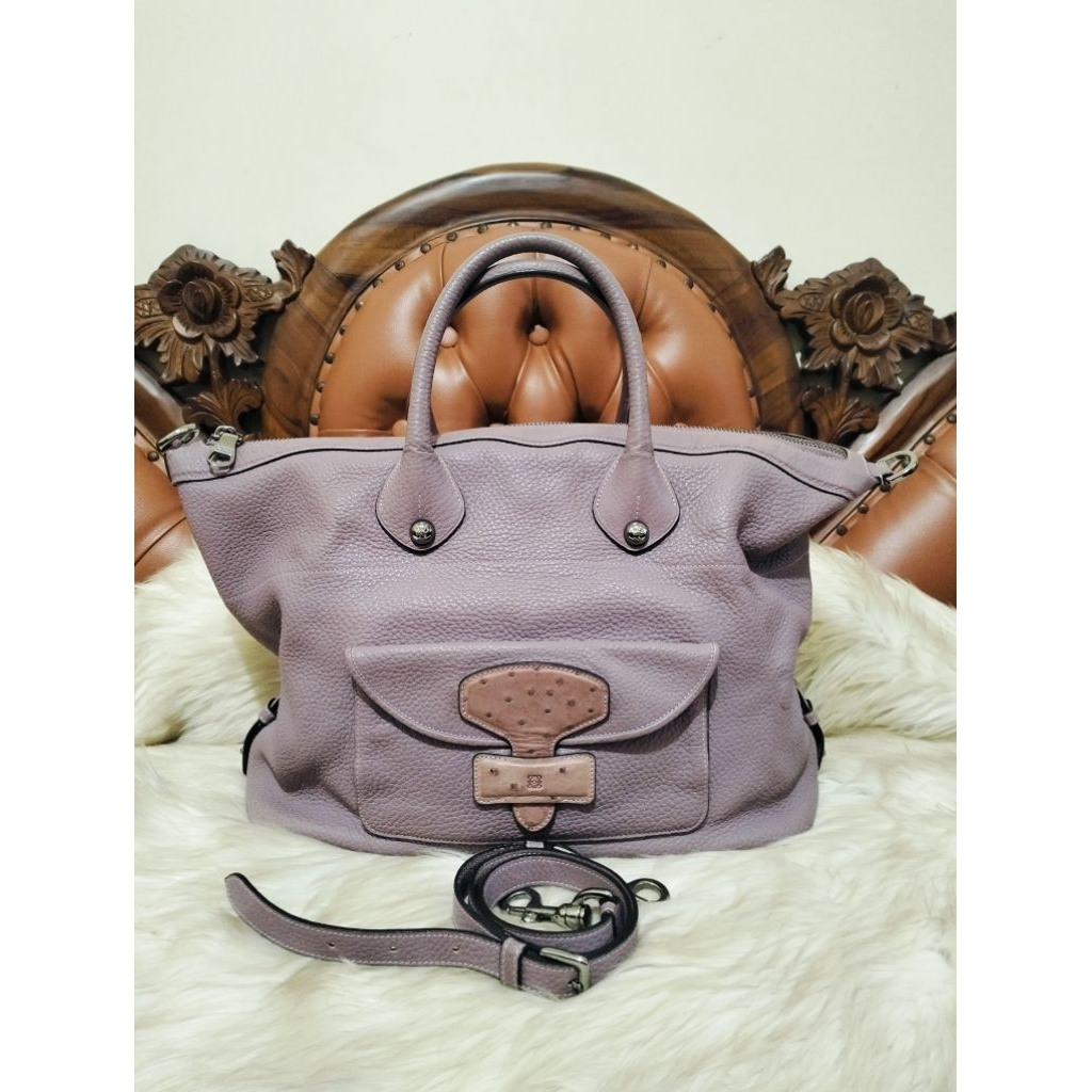 Loewe Lilac Ostrich Leather Satchel Bag