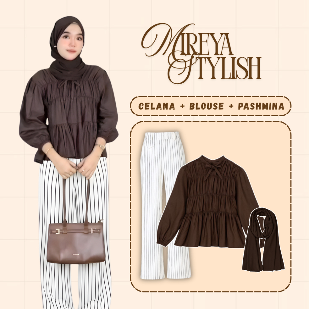 Louvee Outfit / one set remaja 3in1 /  Setelan Kekinian / outfit wanita kekinian / Blouse Katun Twis