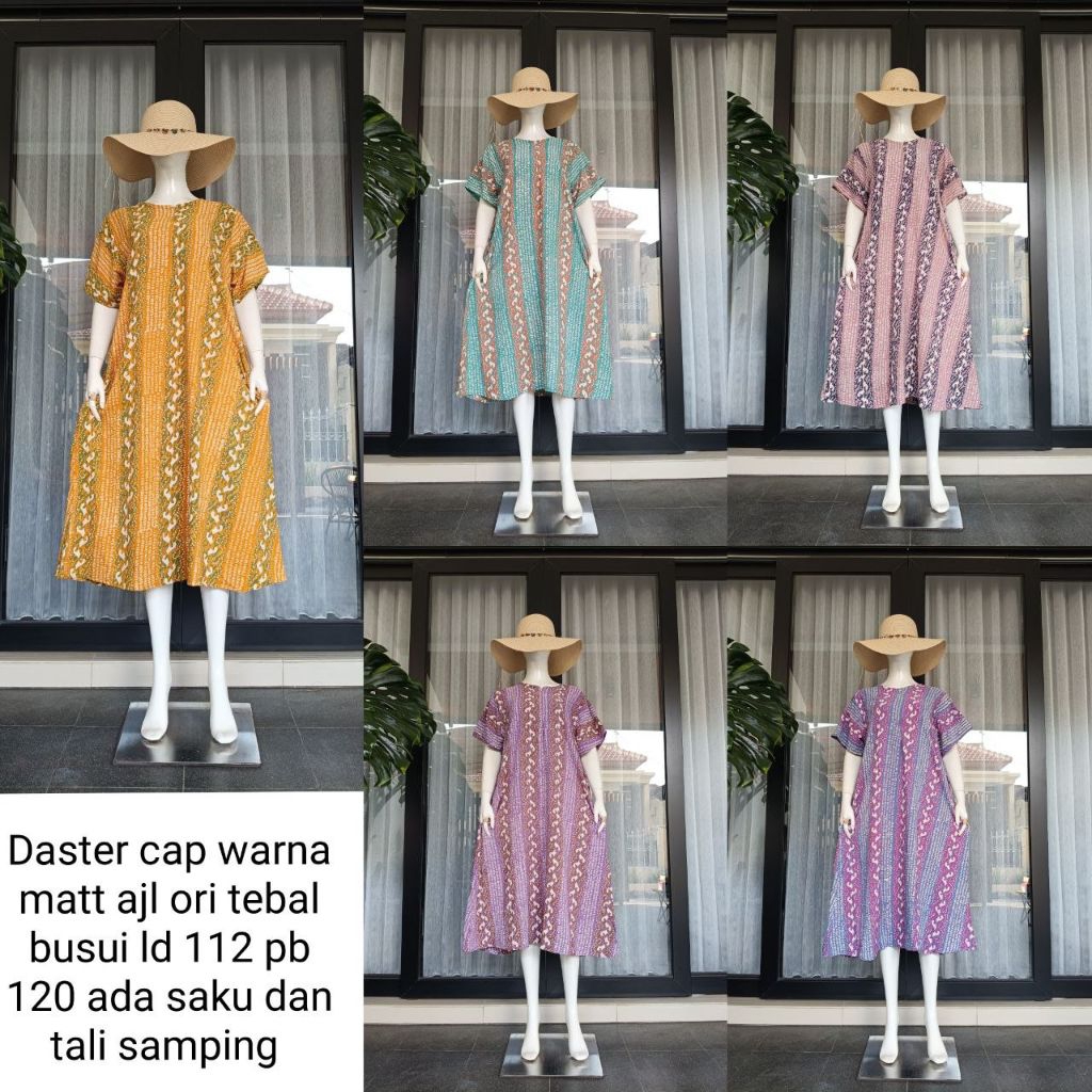Daster Cap Warna Matt Katun Ajl ori tebal busui ld 112 pb 120 ada saku dan tali samping