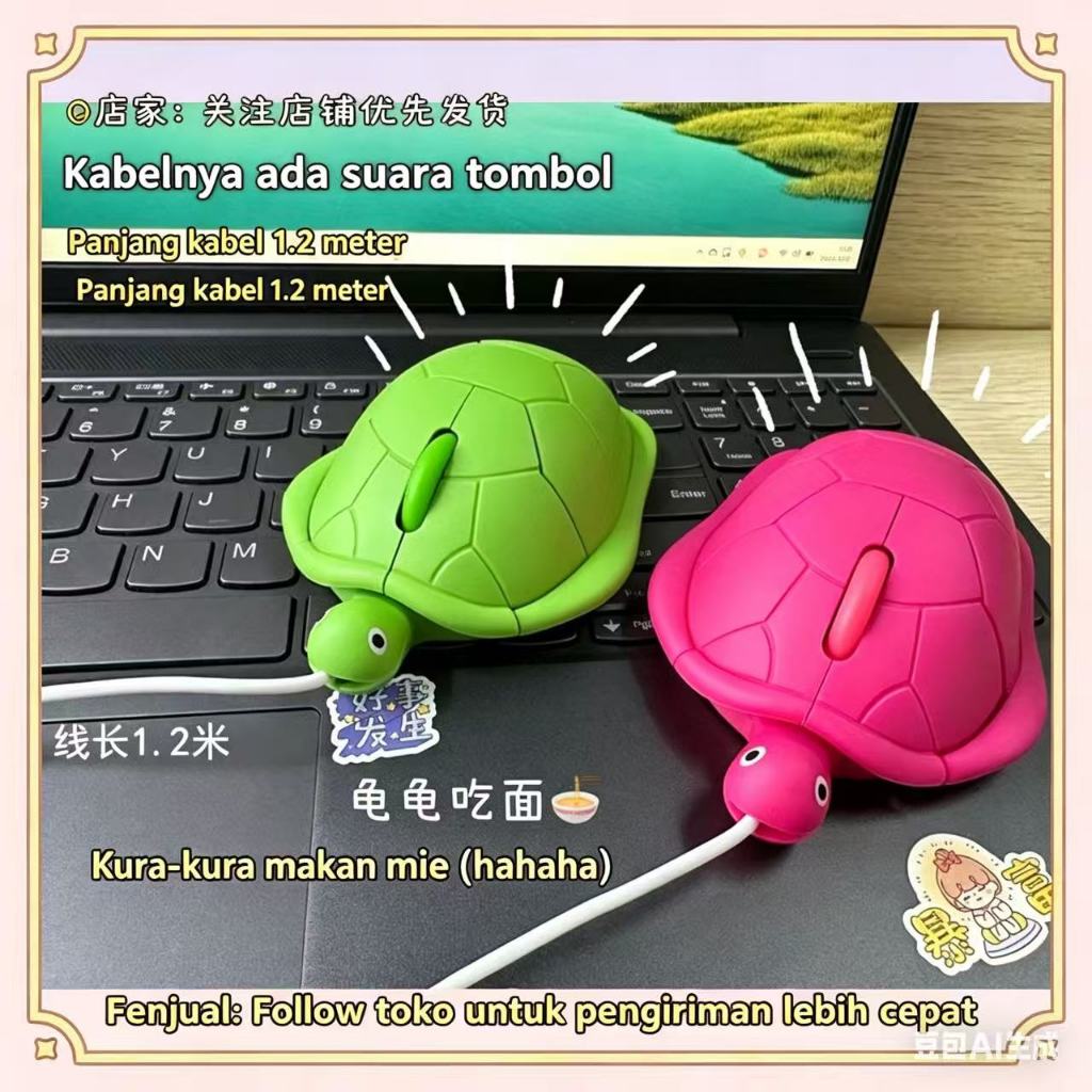 kura-kura Mouse Senyap/Mouse Kura-kura/Mouse Lucu/Mouse Nirkabel Berkabel Usb/ Hadiah/Mouse Game