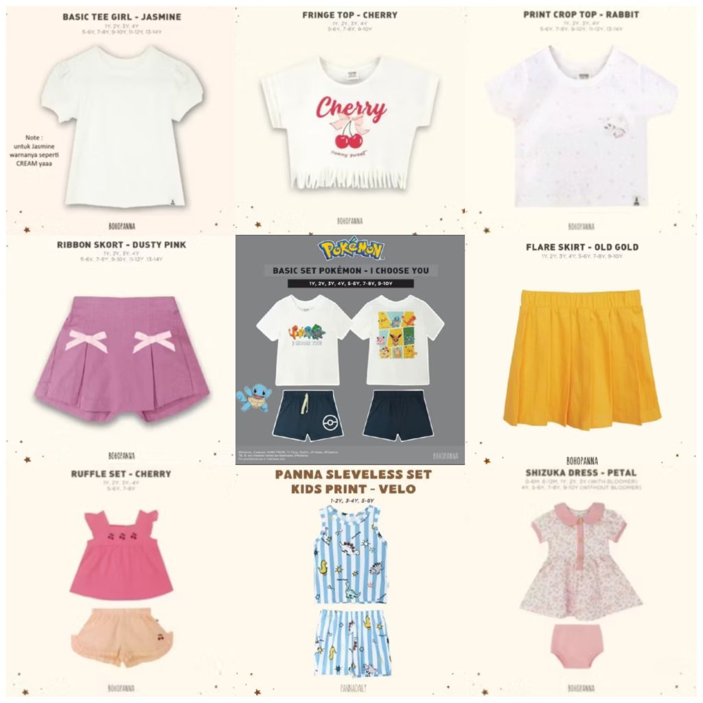BOHOPANNA 5-6Y (RIBBON TOP / SKORT PRINT / BASIC TEE GIRL / PRINT CROP TOP / RIBBON SKORT - FRINGE T