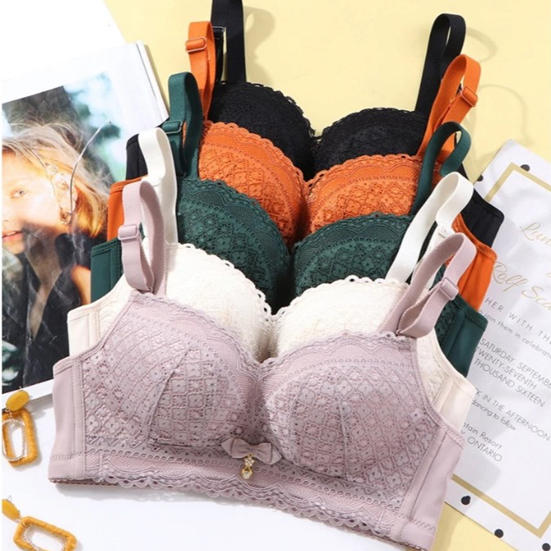 3+1PCS BH/Bra Wanita Premium (208 12.0) – Busa Tebal Tanpa Kawat, Motif Renda, Ukuran 34-40, Siap Ki