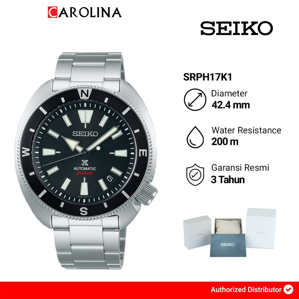 Jam Tangan Pria SEIKO Prospex SRPH17K1 Tortoise Land Automatic 200M Black Dial Stainless Steel Strap
