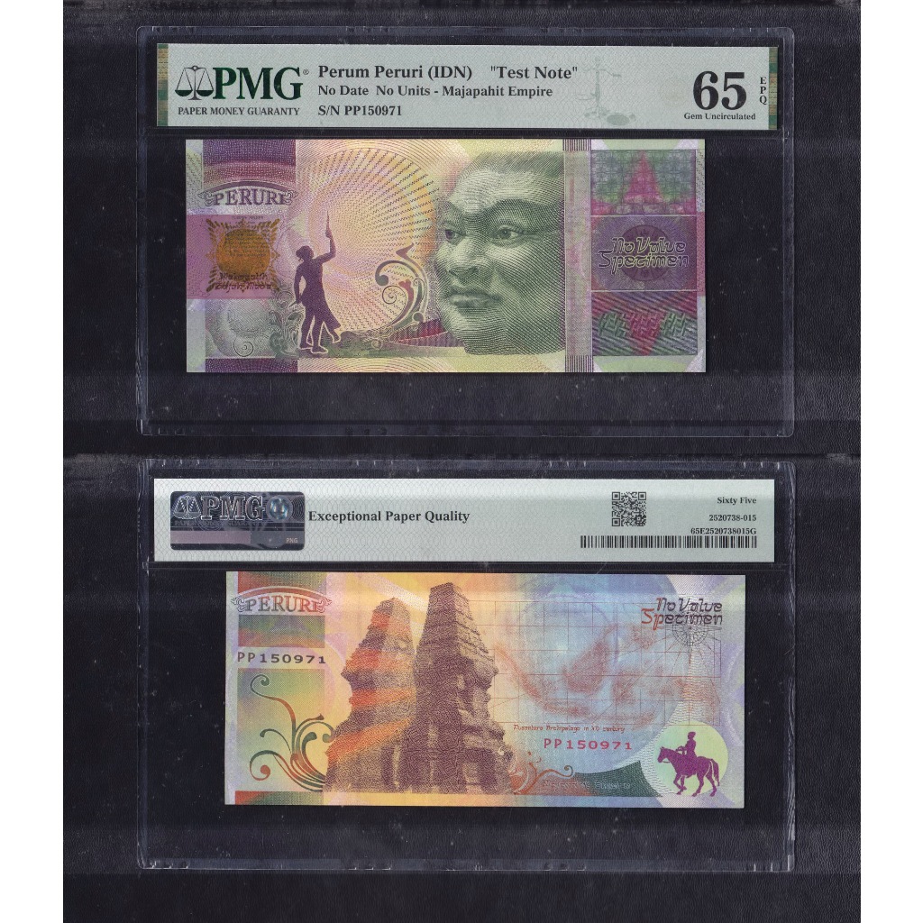 PMG 65 EPQ - Testnote 'Peruri' Gajah Mada 'No value specimen' tahun 2011