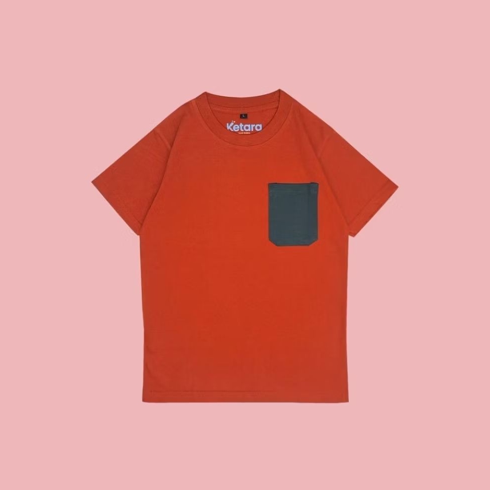 KETARA - MERAH BATA POCKET POLOS CUSTOM (KAOS ANAK UNISEX) | COTTON 24S SUPER COMFORT