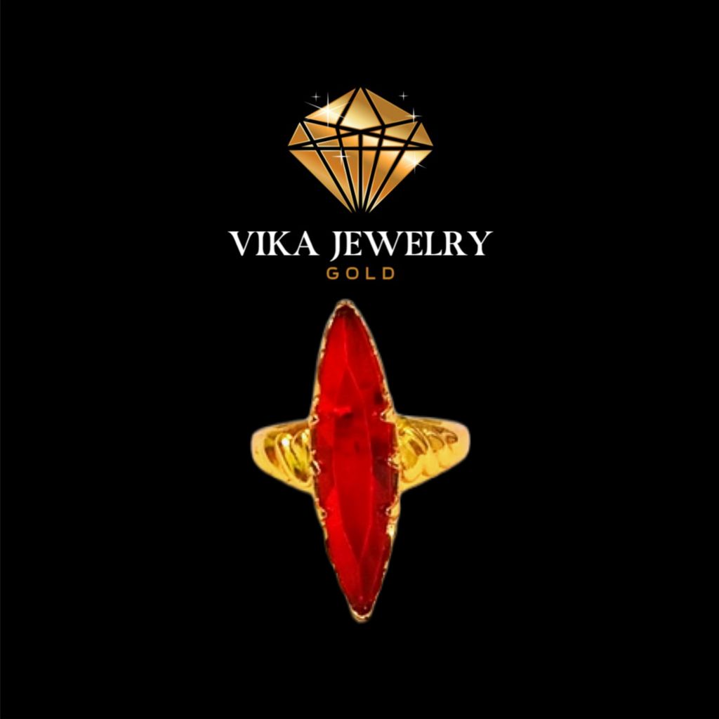 Cincin Wanita Batu Merah Elegan Warna Gold Fashion Jewelry Ring Aksesoris Wanita Kekinian Model Panj