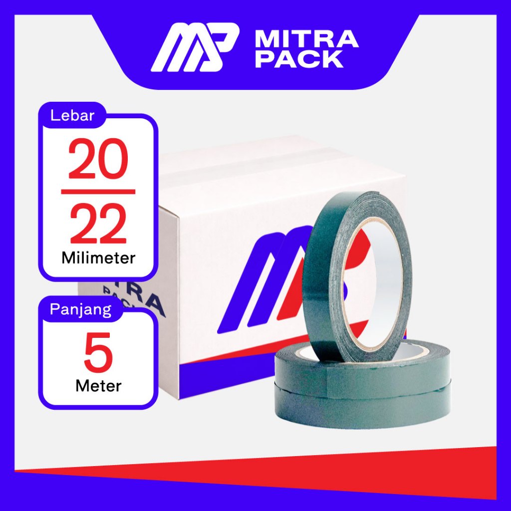 PE Double Foam Tape / Lakban Busa | Aneka Ukuran 20-24mm x 5 Meter | 1 Dus Isi 120 Pcs/Roll - Mitra 