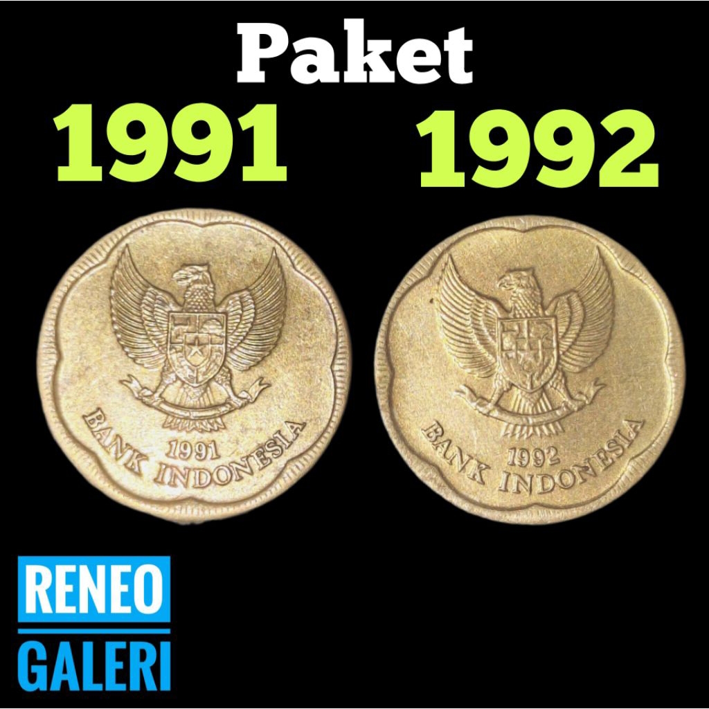 Paket VF 2 Variasi b500 Melati Besar koin asli tahun 1991 1992 Uang kuno logam original Indonesia