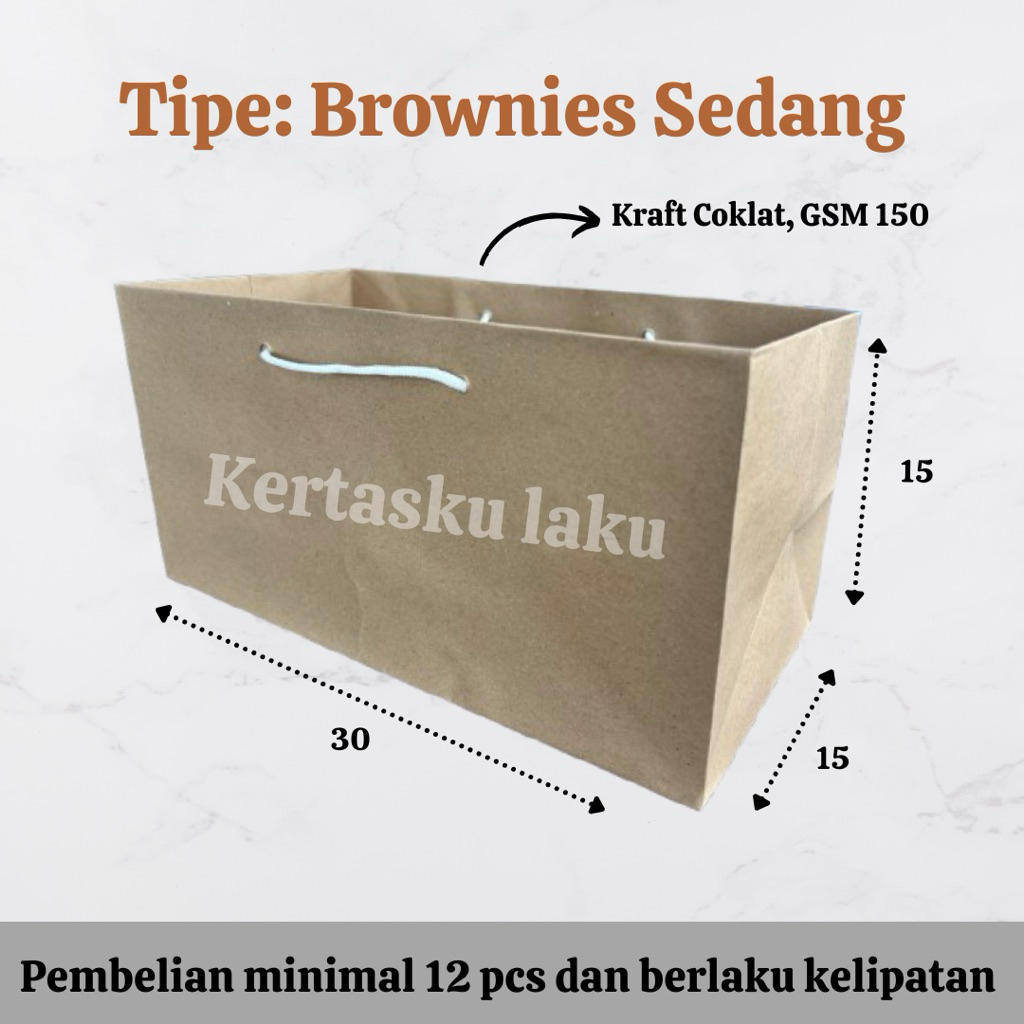 Paperbag Brownies Sedang Tinggi 15 cm, tas kertas untuk brownies, bolu dan kue, P30 L15 T15