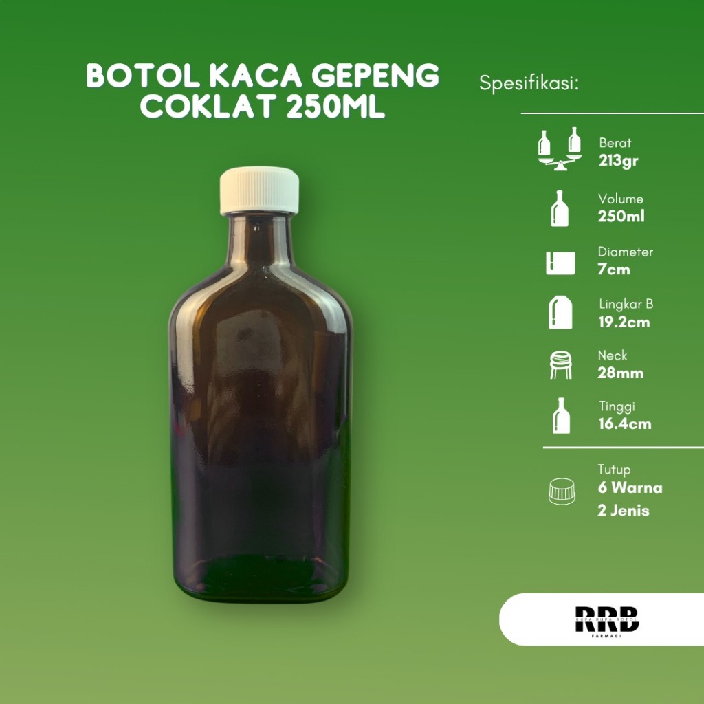 (Paket isi 22pcs) BOTOL KACA GEPENG COKLAT 250ML BARU