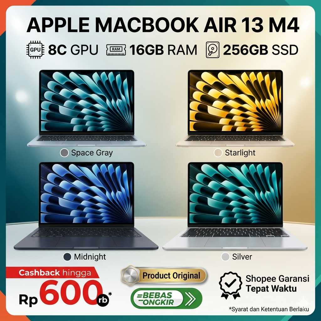 APPLE MACBOOK AIR 13 M4 16GB 256GB 10C CPU 8C GPU IBOX TAM GARANSI RESMI INDONESIA