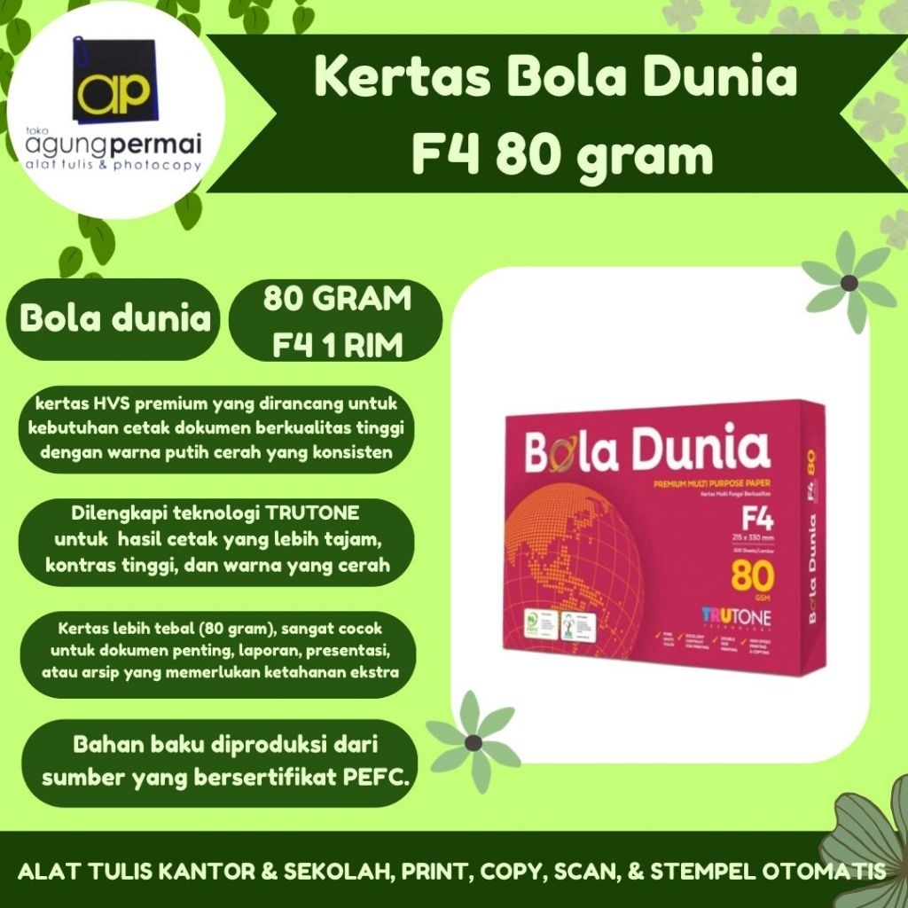 Kertas Bola Dunia F4 80Gsm/Gram (1 rim)