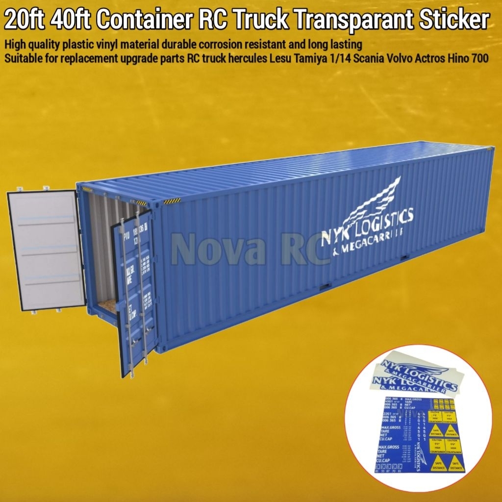 Set stiker Peti kemas 20ft 40ft NYK logistics cocok untuk aksesoris RC truk 1/14 hercules lesu tamiy