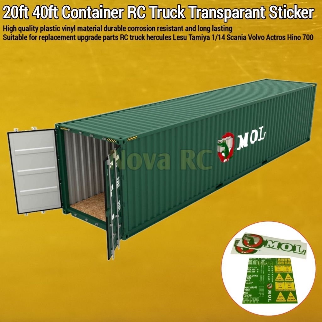 Set stiker Peti kemas 20ft 40ft MOL cocok untuk aksesoris RC truk 1/14 hercules lesu tamiya Scania V