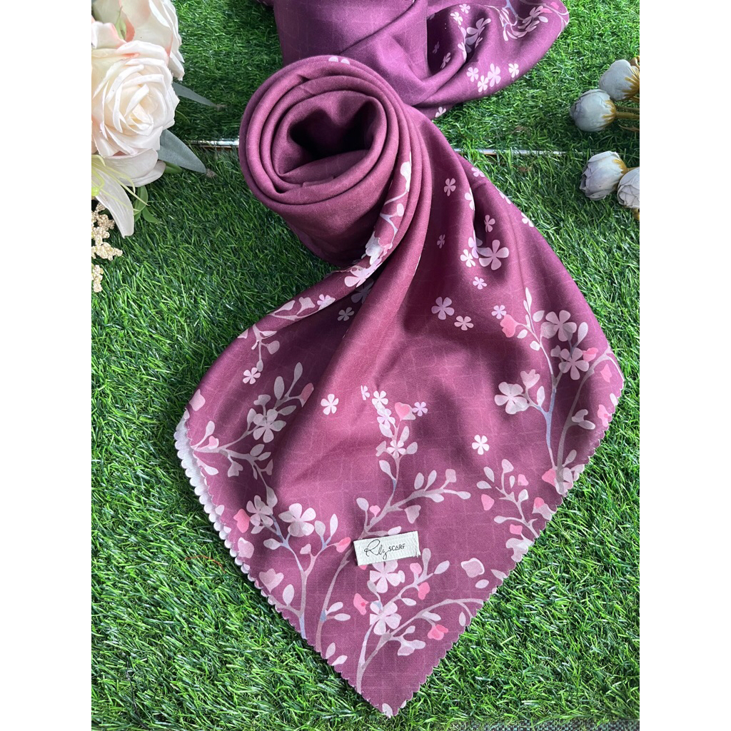 RlyScarf - Falling Petals Burgundy Hijab Segiempat Voal Motif