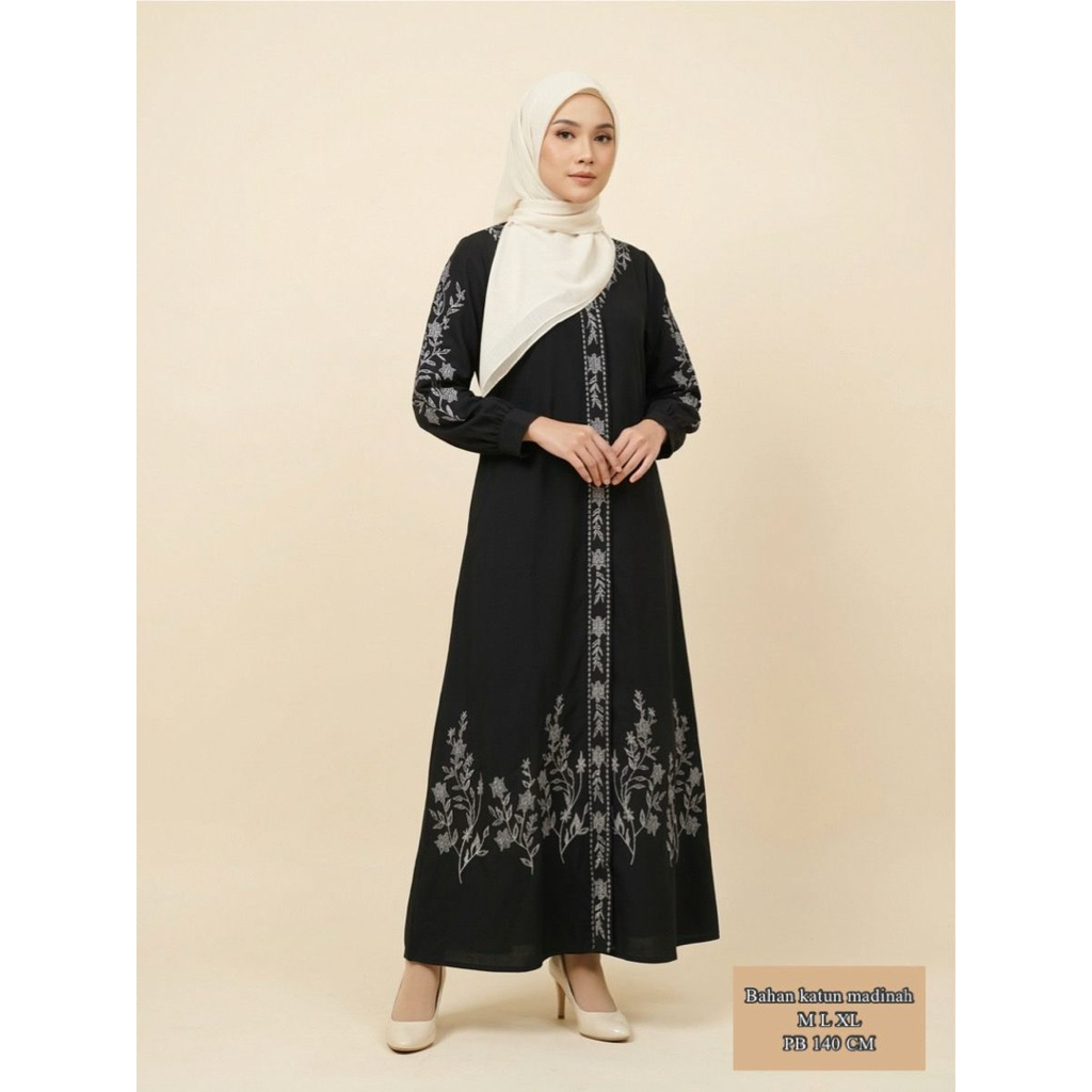 GAMIS BORDIR MOTIF BUNGA/GAMIS WANITA BAHAN KATUN MADINAH/ MOTIF KEKINIAN/GAMIS MUSLIM DEWASA/COD