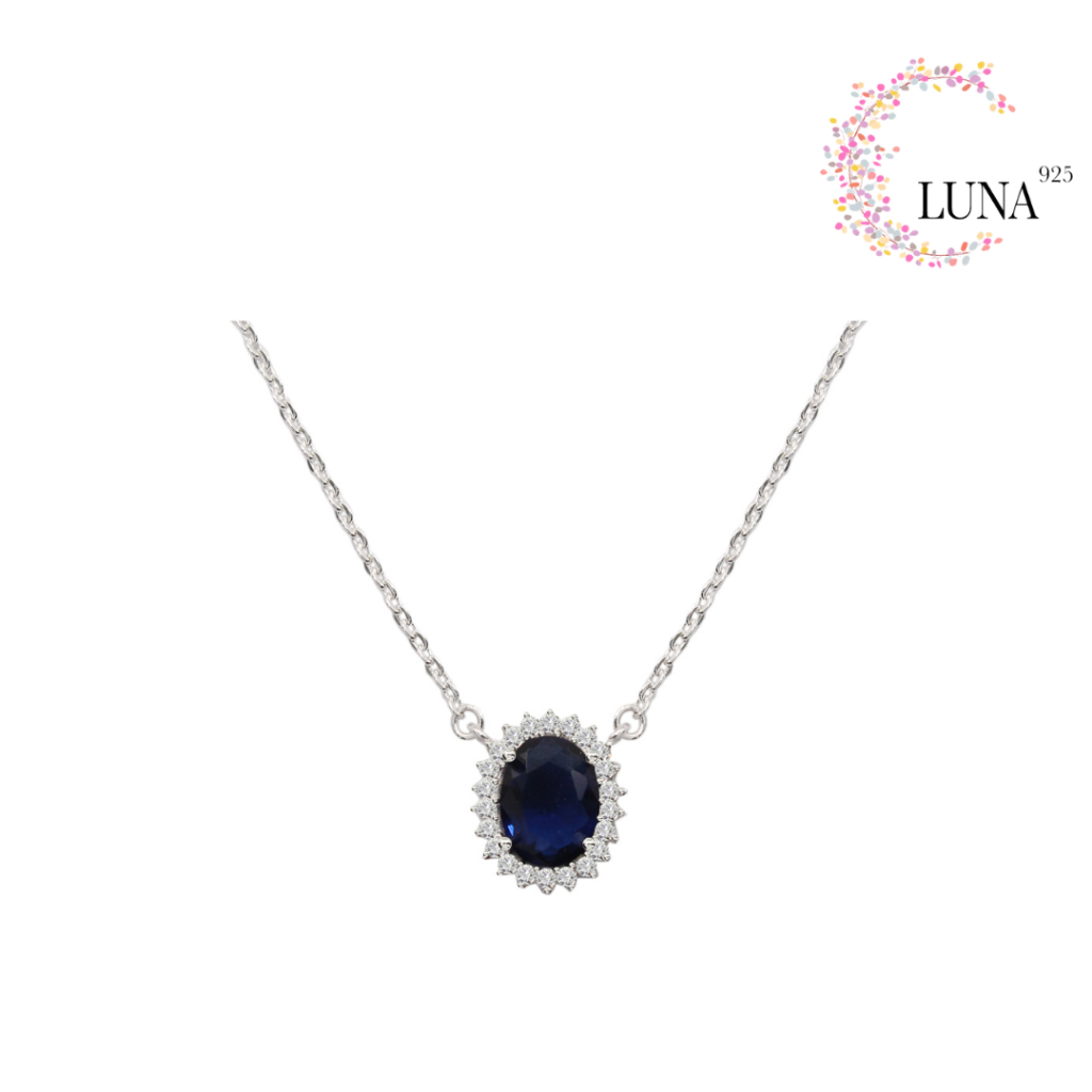 LUNA Perhiasaan Wanita - Kalung Lady Diana Batu Warna Perak Asli - Silver 925