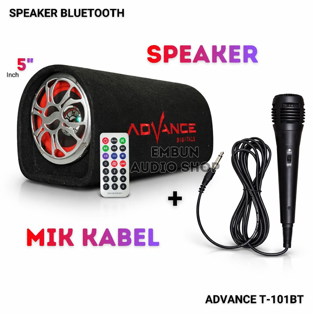 Bonus Mic Speaker Bluetooth ADVANCE T-101BT Subwoofer Ukuran 5inch Speaker Tabung Aktif Mobil Super 