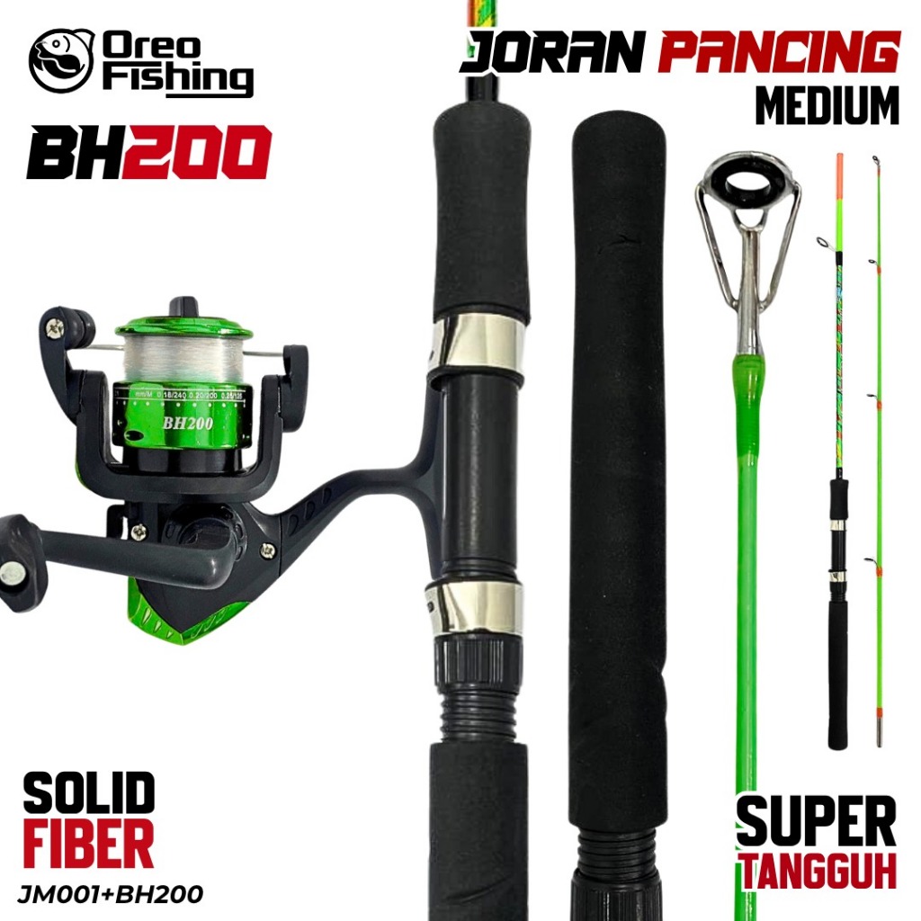 Paket Set Joran Pancing Spinning JM 1.20m-1.50m Reel Pancing Series BH200 Spinning Rod