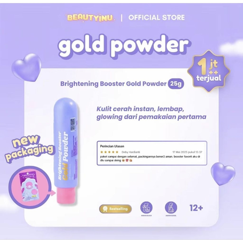 New  BEAUTYINU Brightening Booster Gold powder serbuk pemutih badan & wajah.bpom.