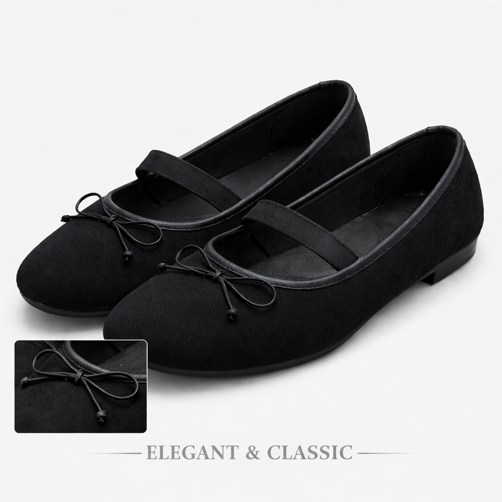 CALISTA Flatshoes Marry Jane Cewek Kuliah Sekolah Kerja Polos Hitam Coklat Bahan Suede Ukuran 36-41 