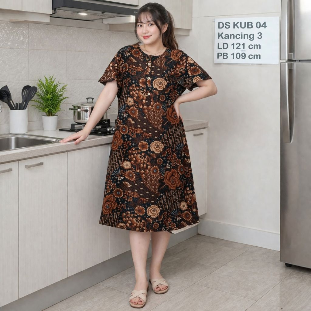 Daster Kekinian Dress Pendek Wanita Dewasa Ibu Ibu Emak2 Rayon Premium Batik Kencana Ungu Original A