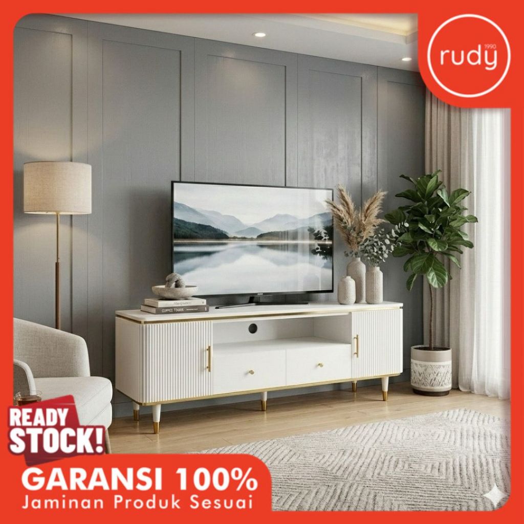 Meja TV Minimalis - Sideboard EMILY IVORY TV 1600 / Sideboard Mewah Modern Kayu / Rak TV Estetik Mul