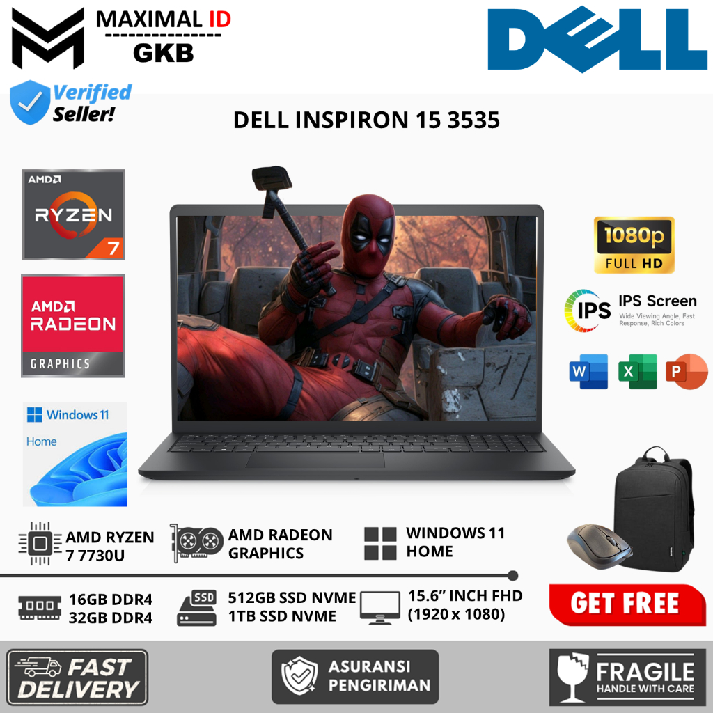 Dell Inspiron 15 3535 AMD Ryzen 7 7730U RAM 32GB SSD 2TB 15.6 Full HD Windows 11 Home