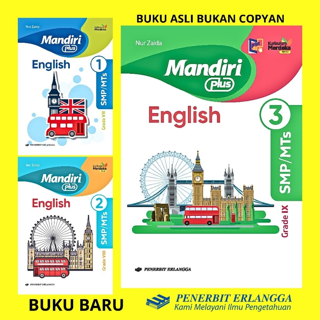 MANDIRI PLUS ENGLISH KELAS 7 8 9 SMP/MTs PENERBIT ERLANGGA KURIKULUM MERDEKA - BUKU KLS 1 2 3 BAHASA