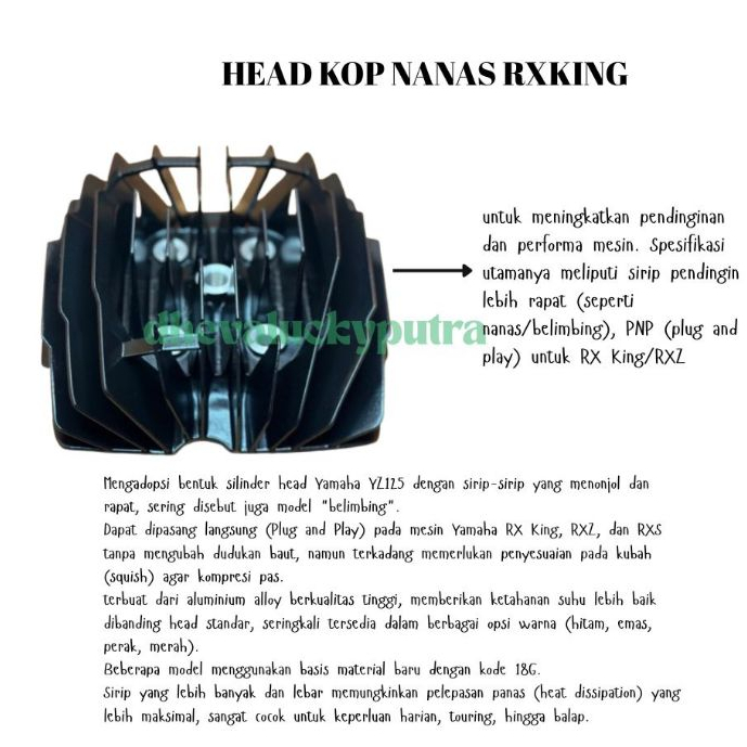 CYLINDER KOP NANAS HEAD BELIMBING YZ125 PNP RX KING SQUIS SESUAI REQUEST