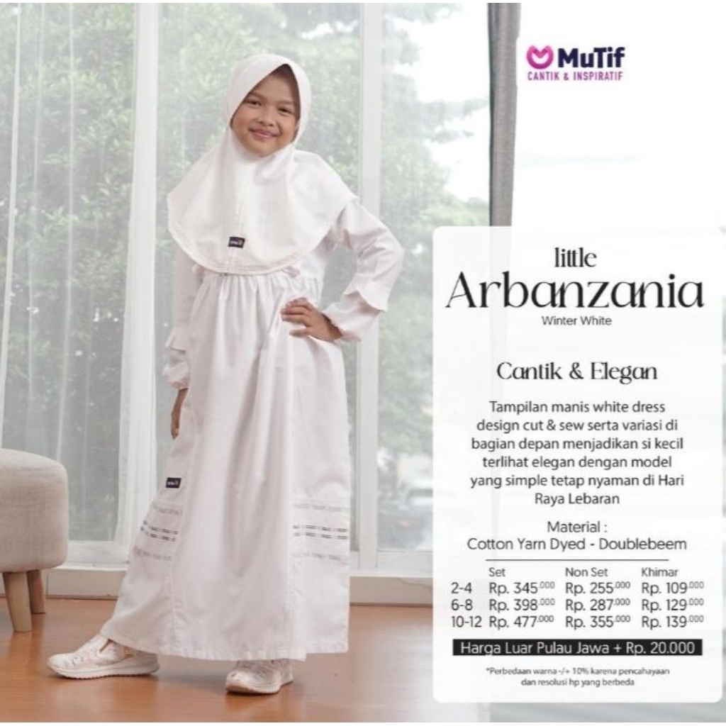 Gamis Mutif Arbanzania/Gamis Anak/Gamis warna Putih