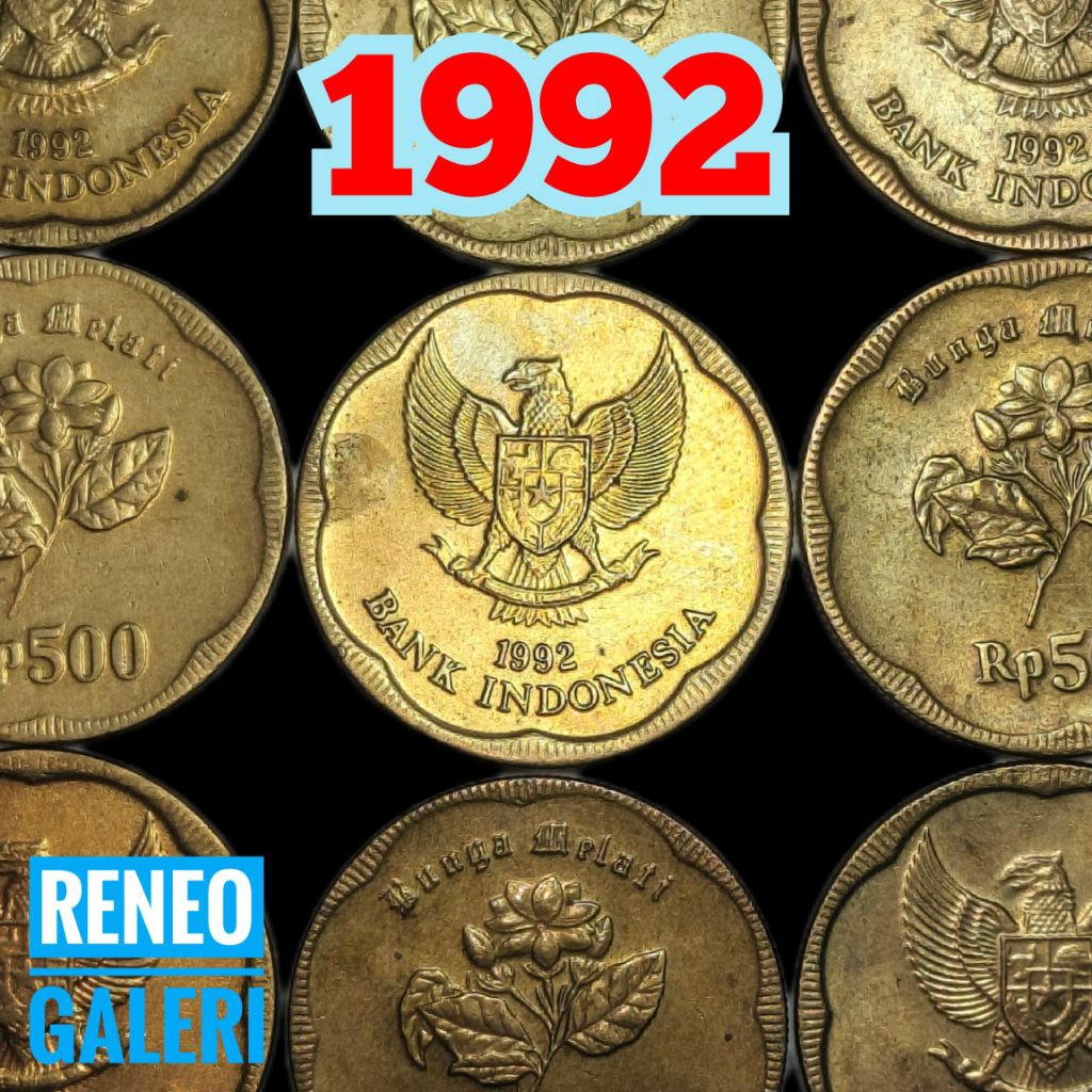 VF Koin 500 Melati Besar 1992 asli Uang kuno logam Indonesia original Kuning