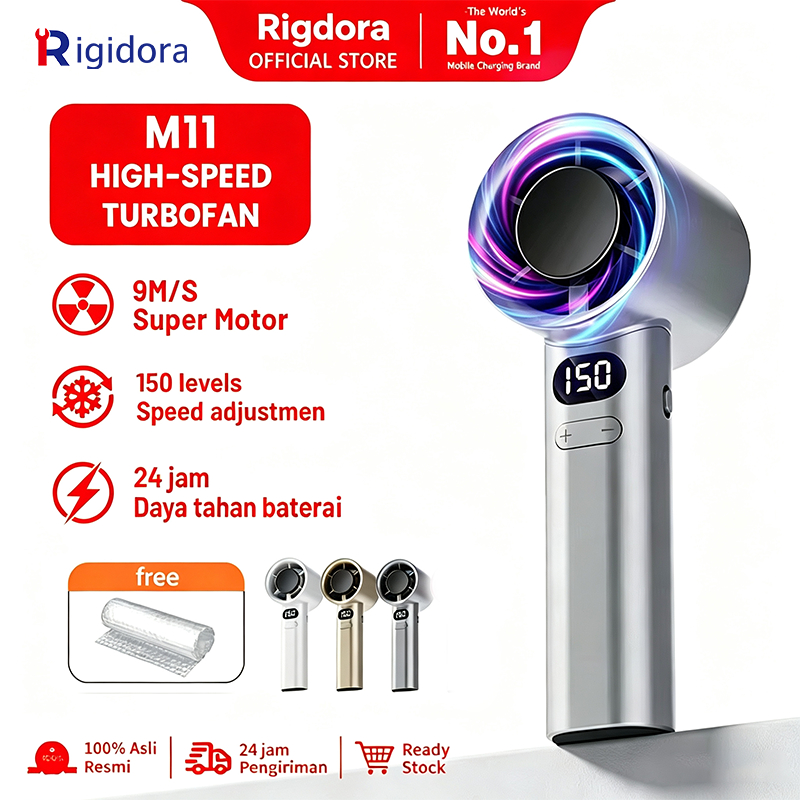 Rigidora Kipas Angin Mini Portable High-speed Mini Kipas Tangan 16500RPM Kipas Strong Wind 100 Gear Wind Digital Display