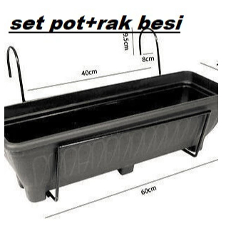 Alltechshop_ RAK BESI+POT/RAK DOUBLE POT BUNGA BALKON / PAGAR / GANTUNGAN POT KOTAK PANJANG TEMPEL P