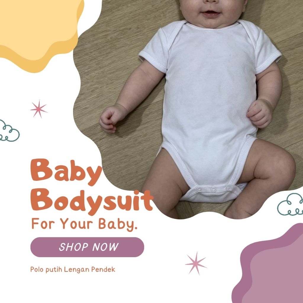 Bodysuit Bayi Polos Putih Lengan Pendek | Baju Bayi Nyaman Lembut Katun | Romper Bayi Newborn Unisex