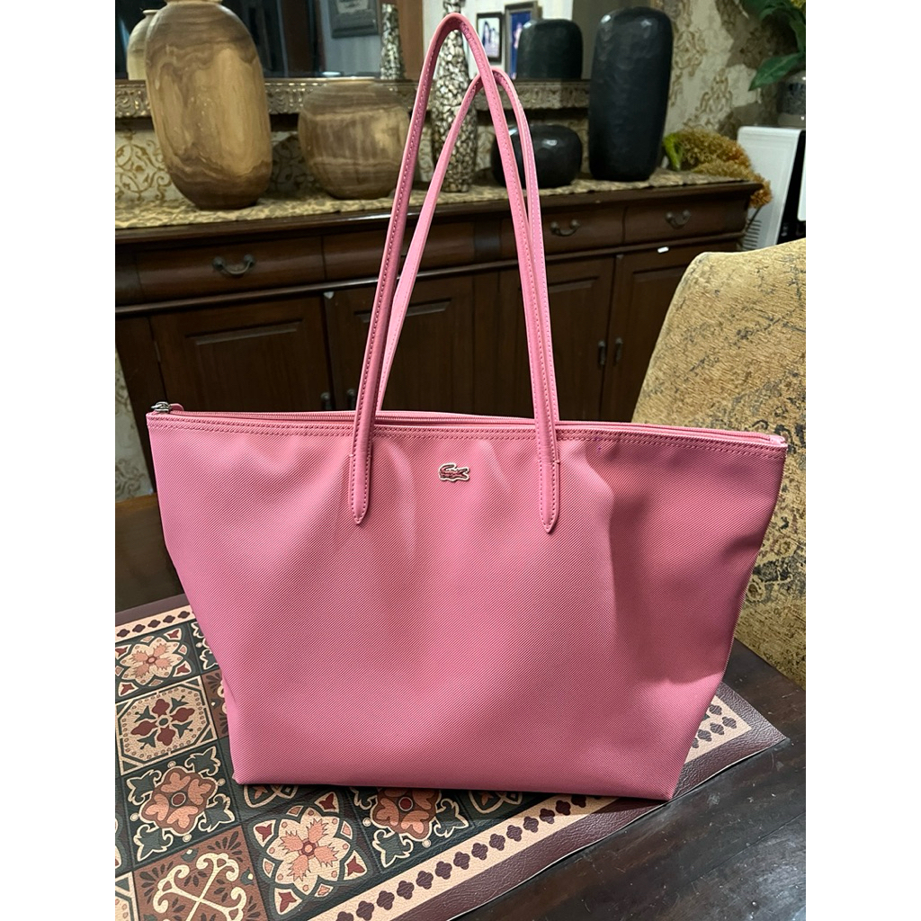 preloved lacoste tote bag large PINK L.12.12 concept warna pink merah muda original from offline sto