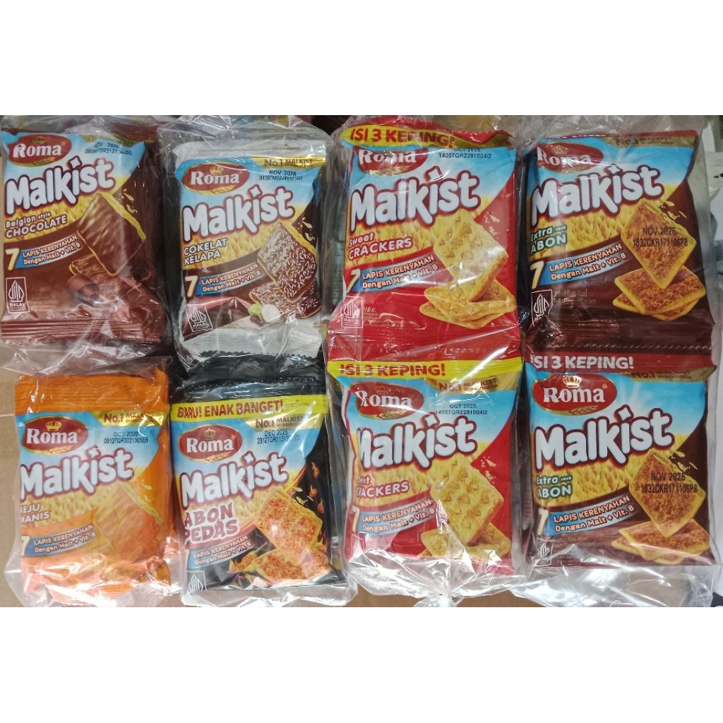 Biskuit Roma Malkist Renceng Isi 10 Pcs Rasa Abon, Crackers, Cokelat, Keju Manis