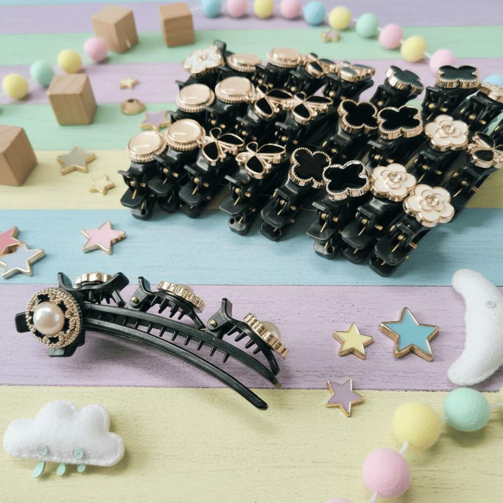Aksesoris Nona Dhifa - Jepit Rambut Pita Mutiara Retro Korea Set Desain Elegan, Motif Unik, Warna Hi