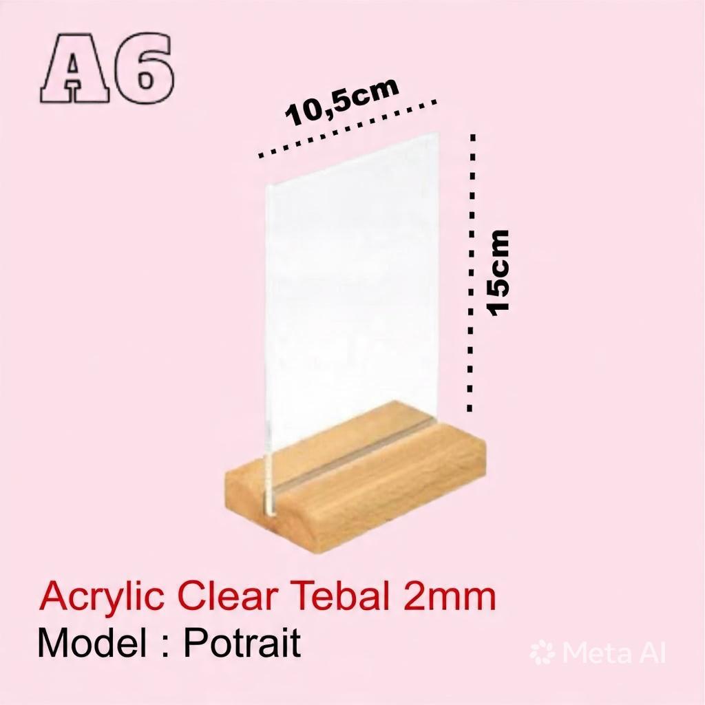 Akrilik Tempat Brosur/Tent Holder /Tent Card A6 Kaki Kayu